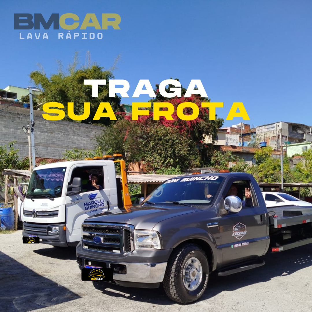 Caminhões de frota sendo lavados na BMCAR